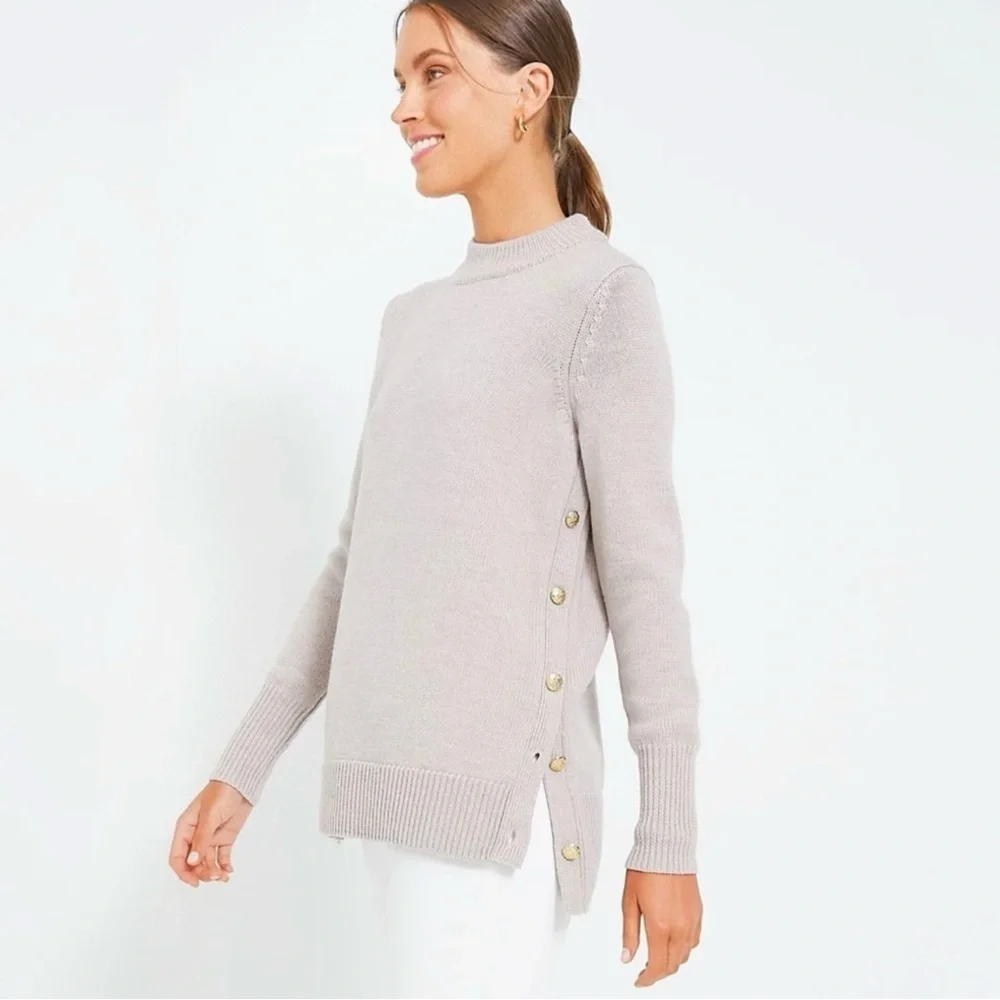 Tuckernuck Bexley Button Seam Wool Blend Sweater in Wheat Grey Women’s Small